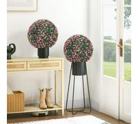 HOMCOM Set of 2 Artificial Topiary Balls with Camellia Flowers, 40cm Faux Boxwood Balls, Hanging Decoration for Home, Indoor, Outdoor, Pink