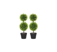HOMCOM Set of 2 Artificial Topiary Cypress Ball Trees with Pot and Pebbles