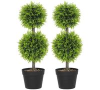Homcom Set Of 2 Artificial Topiary Cypress Ball Trees With Pot And Pebbles In Green Green