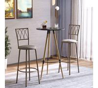 HOMCOM Set Of 2 Bronze Tone Metal Bar Chairs With Arch Design Cut Out Backs, Brown