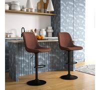 HOMCOM Set of 2 Bar Stools, Adjustable Swivel Breakfast Barstools, Brown