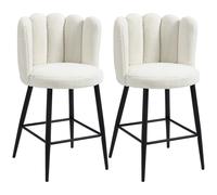 HOMCOM Set of 2 Bar Stools Cream Faux Cashmere Kitchen Island Counter Chairs