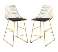 HOMCOM Set of 2 Bar Stools, Modern Counter Height Breakfast Bar Chairs with Wire Metal Frame for Kitchen, Dining Room, Gold