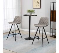 HOMCOM Set Of 2 Bar Stools Vintage Microfiber Cloth Tub Seats Padded Steel Grey