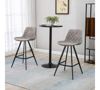 HOMCOM Set of 2 Bar Chairs, Vintage Microfiber Cloth Tub Stools, Padded Comfortable Seat with Steel Frame and Footrest, Quilted, Grey Aosom UK