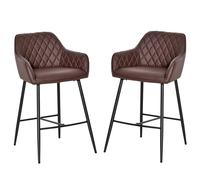Homcom Set Of 2 Bar Stools Retro Pu Leather Bar Chairs W/ Footrest Metal Frame Comfort Support Stylish Dining Seating Home Brown