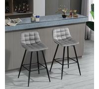 Homcom Set Of 2 Bar Stools Velvet-Touch Dining Chairs Kitchen Counter Chairs Fabric Upholstered Seat With Metal Legs