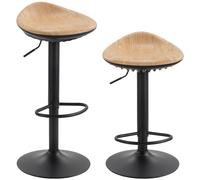 HOMCOM Set of 2 Barstools PU Leather Kitchen Stools with Saddle Seat Height Adjustable Swivel Kitchen Chairs with Footrest Oak