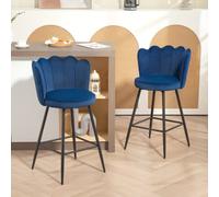 (Blue) HOMCOM Set of 2 Barstools with Petal Backrest for Kitchen Island