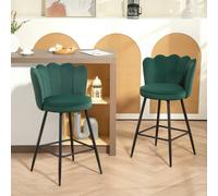 (Green) HOMCOM Set of 2 Barstools with Petal Backrest for Kitchen Island