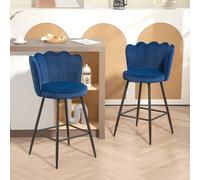 HOMCOM Set of 2 Barstools with Petal Backrest for Kitchen Island Dark Blue - Dark Blue