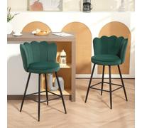 HOMCOM Set of 2 Barstools with Petal Backrest for Kitchen Island - Dark Green | TJ Hughes