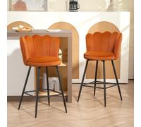 Homcom Set Of 2 Barstools With Petal Backrest For Kitchen Island Orange