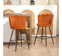 HOMCOM Set of 2 Barstools with Petal Backrest for Kitchen Island Orange HOMCOM Orange