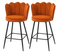 Homcom Set Of 2 Barstools With Petal Backrest For Kitchen Island Orange