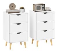 HOMCOM Set of 2 Bedside Tables, Modern Nightstand Side End Table with 3 Storage Drawers and Solid Pine Wood Legs for Bedroom Living Room Entryway, White