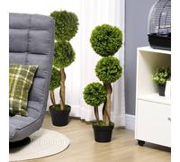 Homcom Set Of 2 Boxwood Ball Topiary Trees In Pot Fake Plants, Light Green Light Green