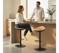 HOMCOM Set of 2 Breakfast Barstools, PU Leather Swivel Bar Stools, Oak - PU Leather, ABS, Steel - Oak - 2