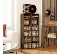 HOMCOM 204 CD Media Display Shelf Unit Set of 2 Blu-Ray Tower Rack w/Adjustable Shelves Bookcase Storage Organiser, Rustic Brown