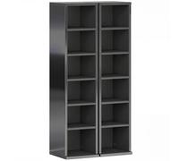 HOMCOM Set of 2 CD Media Display Shelf Unit Tower Rack with Adjustable Shelves, High Gloss Black
