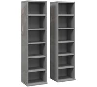 HOMCOM Set of 2 CD Media Display Shelf Unit Tower Rack with Adjustable Shelves, High Gloss Grey