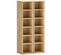 HOMCOM Set of 2 CD Media Display Shelf Unit Tower Rack with Adjustable Shelves, Oak