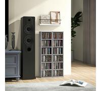 HOMCOM Set of 2 CD Storage Units DVD Shelf with Adjustable Shelves - High Gloss Grey - 2