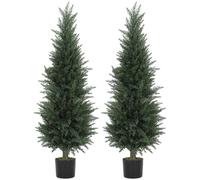 HOMCOM Set of 2 Decorative Artificial Plant, 120 cm Cypress Tree with 638 Leaves in Pot, UV-Resistant Plastic Fake Tree for Indoor Outdoor Home Office