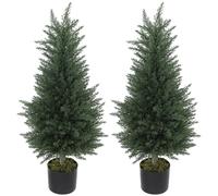 HOMCOM Set of 2 Decorative Artificial Plant, 90 cm Cypress Tree with 362 Leaves in Pot, UV-Resistant Plastic Fake Tree for Indoor Outdoor Home Office