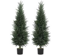HOMCOM Set of 2 Decorative Artificial Plant, 120 cm Cypress Tree with 638 Leaves in Pot, UV-Resistant Plastic Fake Tree for Indoor Outdoor Home Office