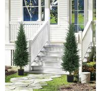 HOMCOM Set of 2 Decorative Artificial Plant, Fake Plant for Home Decor, Green