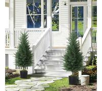 HOMCOM Set of 2 Decorative Artificial Plant, Fake Plants for Home Decor, Green