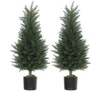 Homcom Set Of 2 Decorative Artificial Plant, Fake Plants For Home Decor In Green Green