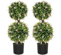 HOMCOM Set of 2 Decorative Artificial Plants Ball Trees in Pot 70cm Pink