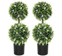 HOMCOM Set of 2 Decorative Artificial Plants Ball Trees in Pot 70cm White