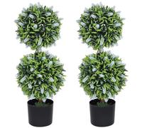 HOMCOM Set of 2 Decorative Artificial Plants Ball Trees with Lavender Flowers in Pot Fake Plants for Home Indoor Outdoor Decor, 70cm, Blue