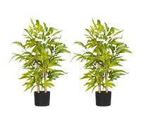 HOMCOM Set of 2 Decorative Artificial Plants Bamboo Tree in Pot 60cm | Desk Fake Plants, for Home, Indoor Outdoor Decor