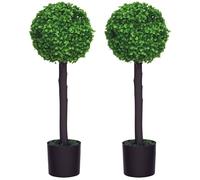 HOMCOM Set of 2 Potted Artificial Plants Boxwood Ball Trees Indoor Outdoor, 60cm