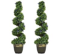 HOMCOM Set of 2 Decorative Artificial Plants, Boxwood Spiral Topiary Tree with Lavender and Pot, Fake Plants for Home Indoor Outdoor Decor, 115cm