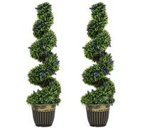 HOMCOM Set of 2 Decorative Artificial Plants, Boxwood Spiral Topiary Tree with Lavender and Pot, Fake Plants for Home Indoor Outdoor Decor, 115cm