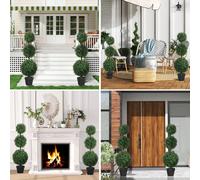 HOMCOM Set of 2 Decorative Artificial Trees, Topiary Ball-shaped Boxwood Trees in Pot, Fake Plants for Home Indoor outdoor Decor, 100cm, 3 Tree Balls