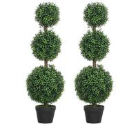 HOMCOM Set of 2 Decorative Artificial Trees, Topiary Ball-shaped Boxwood Trees in Pot, Fake Plants for Home Indoor outdoor Decor, 100cm, Green