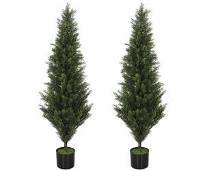 HOMCOM Set of 2 Decorative Artificial Plants Cypress in Weighted Pot, 120 cm Tall Fake Plant with 1092 Leaves for Home Indoor Outdoor Decor