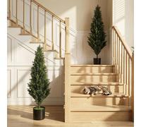 HOMCOM Set of 2 Decorative Artificial Plants Cypress in Weighted Pot, 120 cm Tall Fake Plant with 1092 Leaves for Home Indoor Outdoor Decor