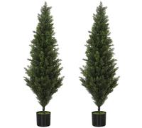 HOMCOM Set of 2 Decorative Artificial Plants Cypress in Weighted Pot, 120cm in Green HOMCOM Green
