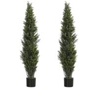 HOMCOM Set of 2 Decorative Artificial Plants Cypress in Weighted Pot, 150 cm Tall Fake Plant with 2035 Leaves for Home Indoor Outdoor Decor