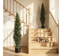 HOMCOM Set of 2 Decorative Artificial Plants Cypress in Weighted Pot, 150cm in Green HOMCOM Green