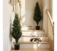 Homcom Set Of 2 Decorative Artificial Plants Cypress In Weighted Pot, 90Cm In Green Green