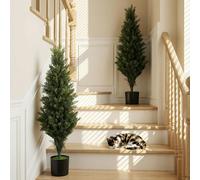 HOMCOM Set of 2 Decorative Artificial Plants Cypress in Weighted Pot, 90cm