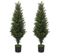 HOMCOM Set of 2 Decorative Artificial Plants Cypress in Weighted Pot, 90cm in Green HOMCOM Green